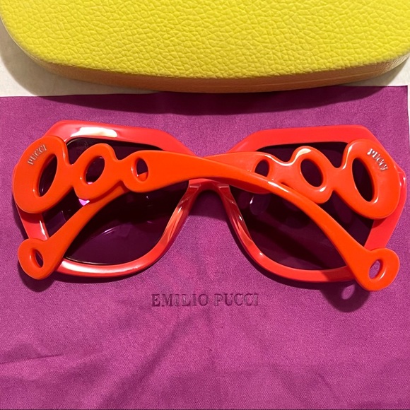 Authentic Emilio Pucci 59mm Geometric Sunglasses Shiny Orange/Mirror Lens - Picture 4 of 17